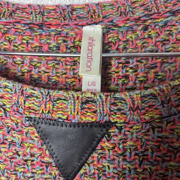 Xhilaration Women's Pink and Black Textured Crew Neck Sweater - Picture 2 of 10